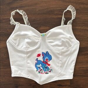 NOS White Crop Top with Blue Deer Design